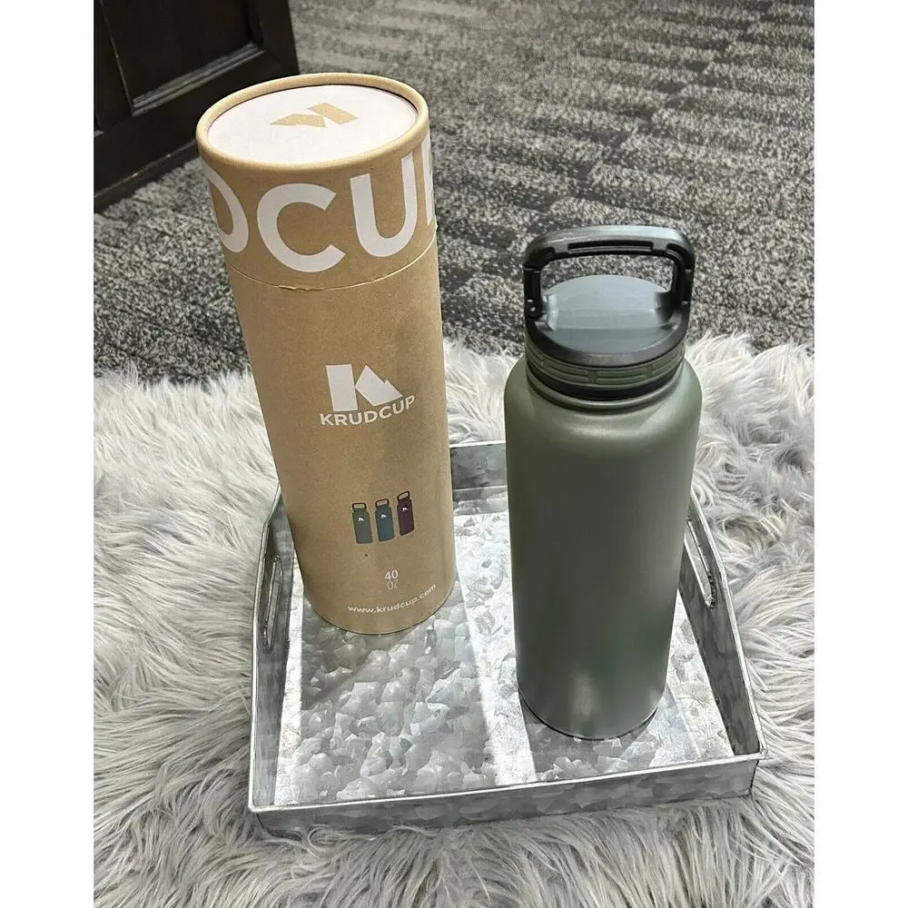 KRUDCUP 40oz Stainless Steel Dishwasher Safe Water Bottle With Clip Handle GREEN